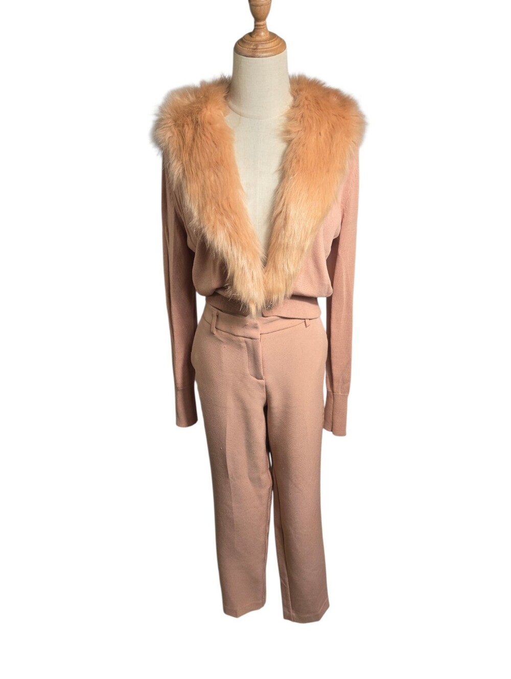 Eva Mendes NY & CO. Womens Peach Faux-Fur Trim Pants Set
